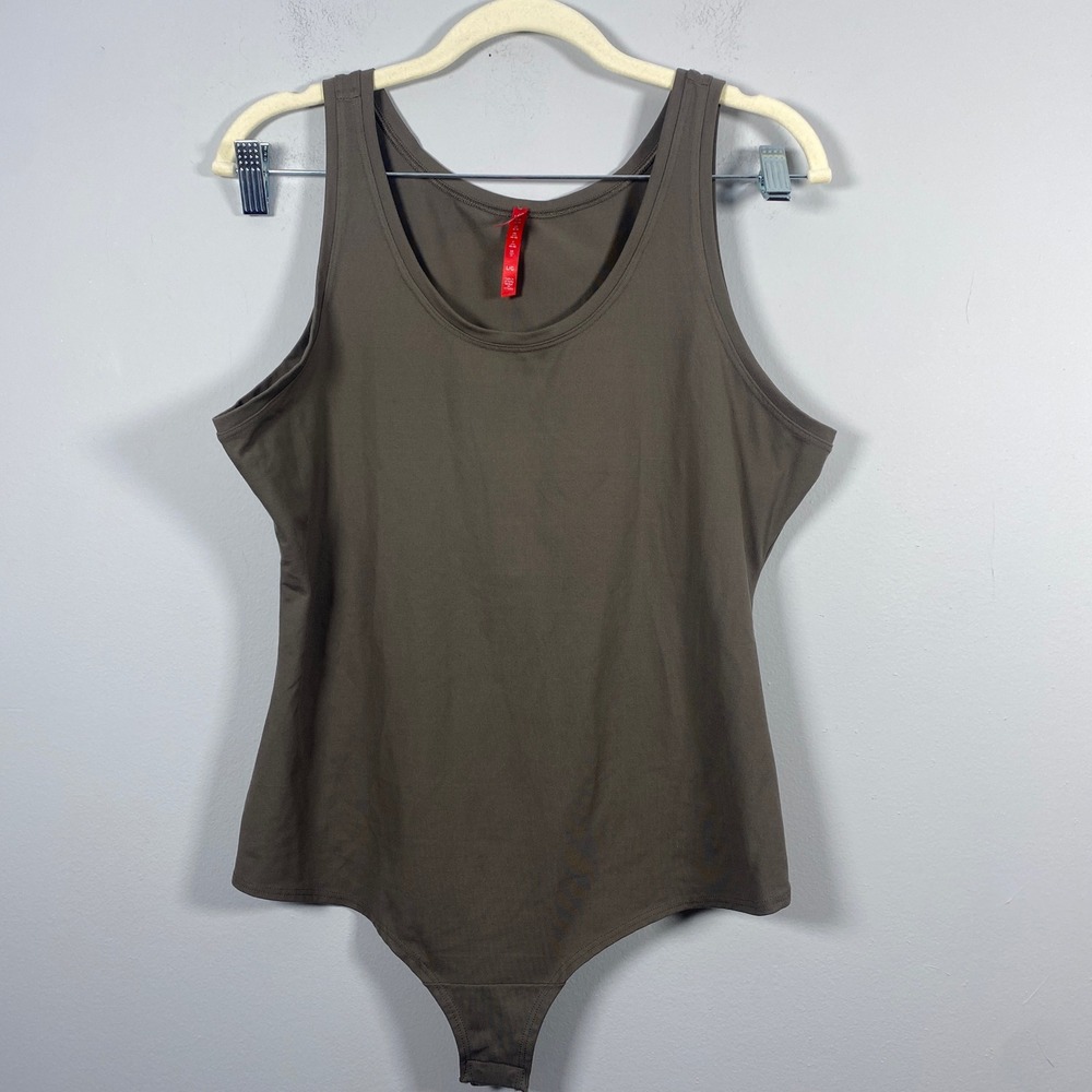 Spanx‎ Bodysuit Womens Large Olive Brown Suit Your Fancy Soop Neck Tank 20328R